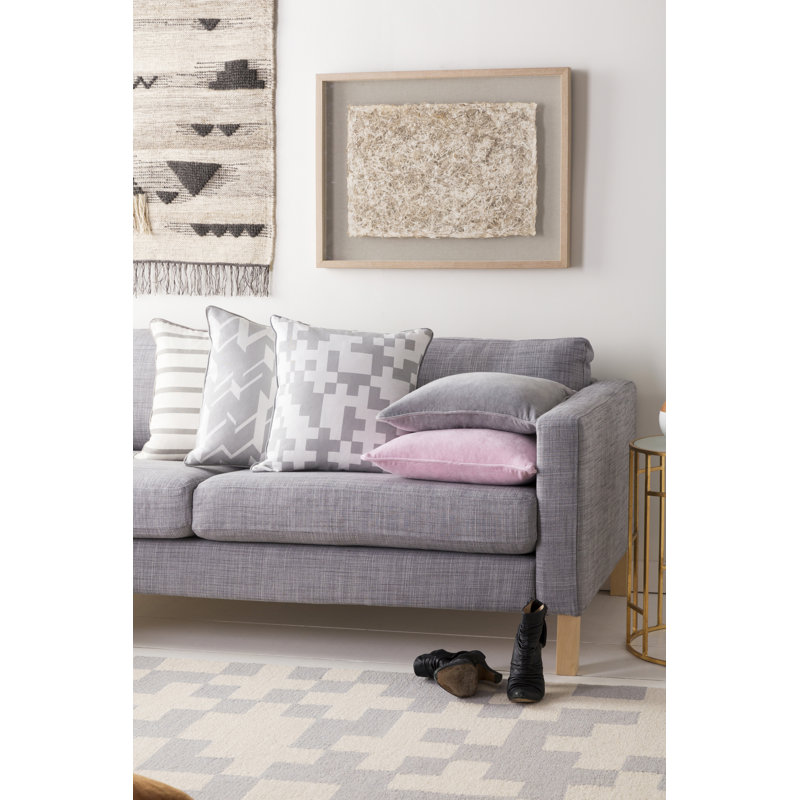 Inga Geometric Cotton Pillow Cover, Gray/ White, Polyester/Polyfill