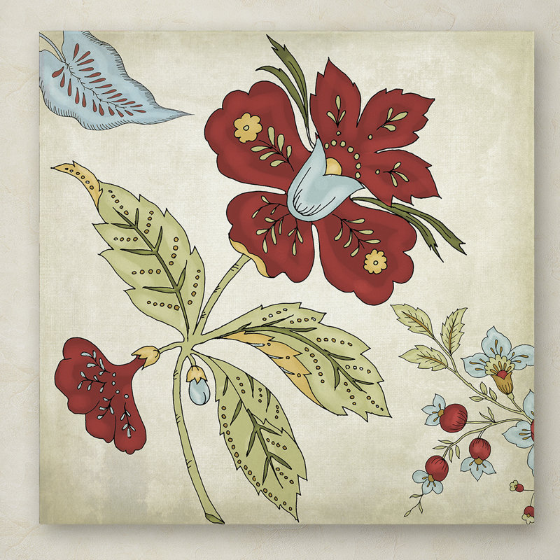 Sasha II Red and Blue Floral Canvas Art, 18x18 Inches