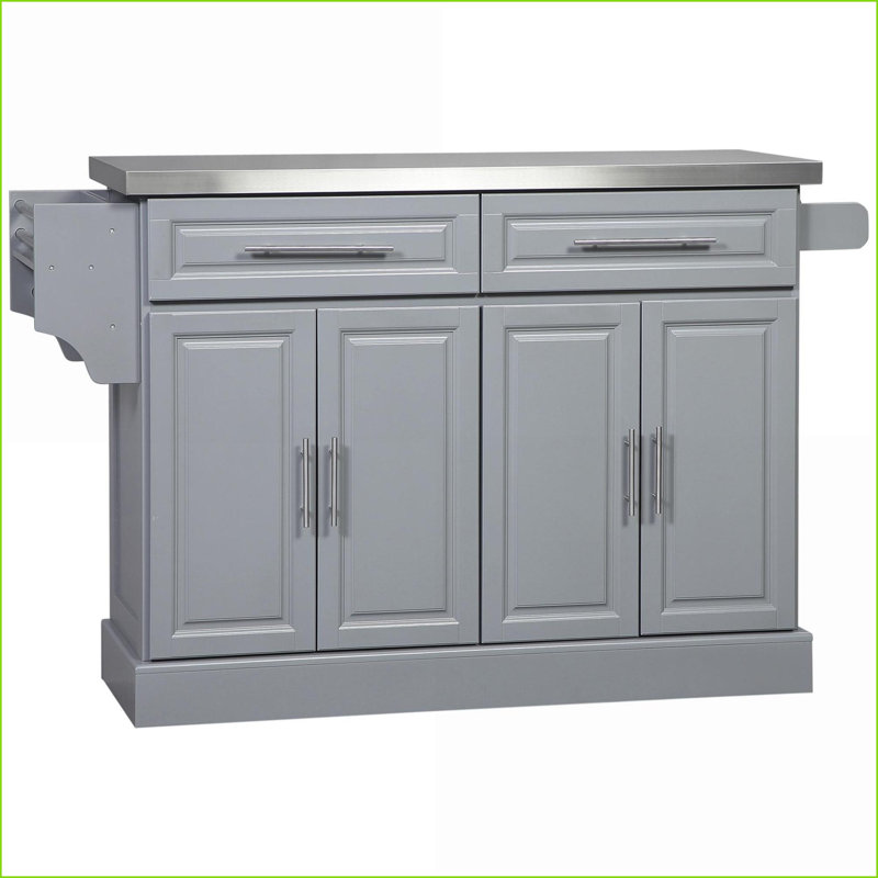 Îlot de cuisine avec rangement, chariot portatif roulant avec plateau en acier inoxydable, supports et amp; Armoires, gris | Gris | Panneau de fibres à densité moyenne