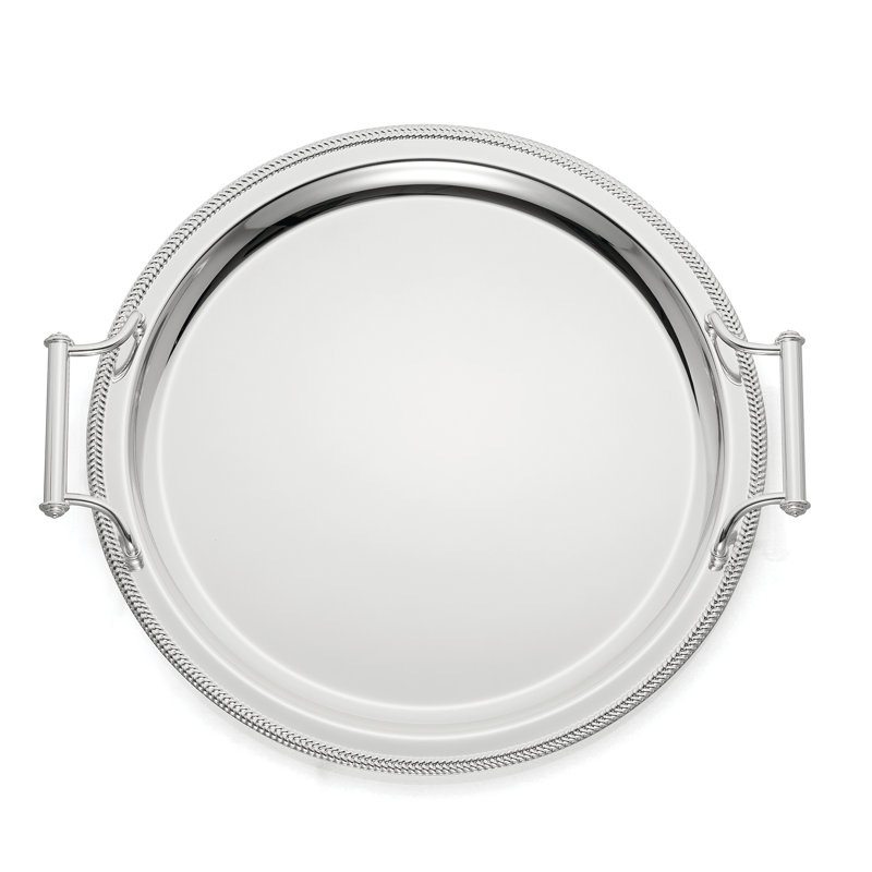 Plateau rond en métal argenté Reed & Barton avec poignées
