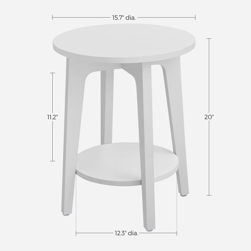 Table d'appoint ronde avec tablette inférieure, table de bout pour les petits espaces, table de chevet pour le salon, chambre à coucher, blanc