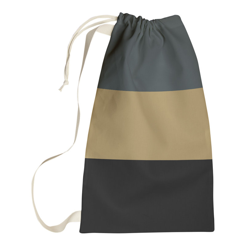 Fabric Laundry Bag with Handles, 29" H x 18" W x 1.5" D, Steel Gray/Gold/Black