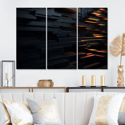 Dimensions du cube de briques noires 3D IV - 3 impressions sur toile tendue