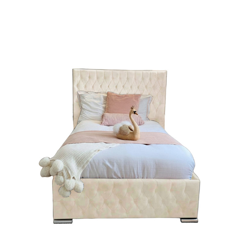 Tharpe Upholstered Bed Frame   , Single (3'), Cream