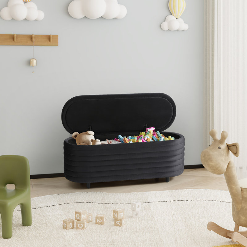 Banc de rangement rembourré en polyester Farrah, H 18,1 po x l 42,5 po x P 17 po, Noir
