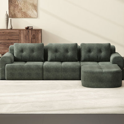 Canapé modulaire modulaire avec méridienne, structure en mousse complète, conception d'emballage par compression, revêtement en tissu tissé, canapé moderne surdimensionné pour le salon