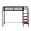 Lit mezzanine simple en métal avec tablette supérieure et échelle de rangement latérale-118726665