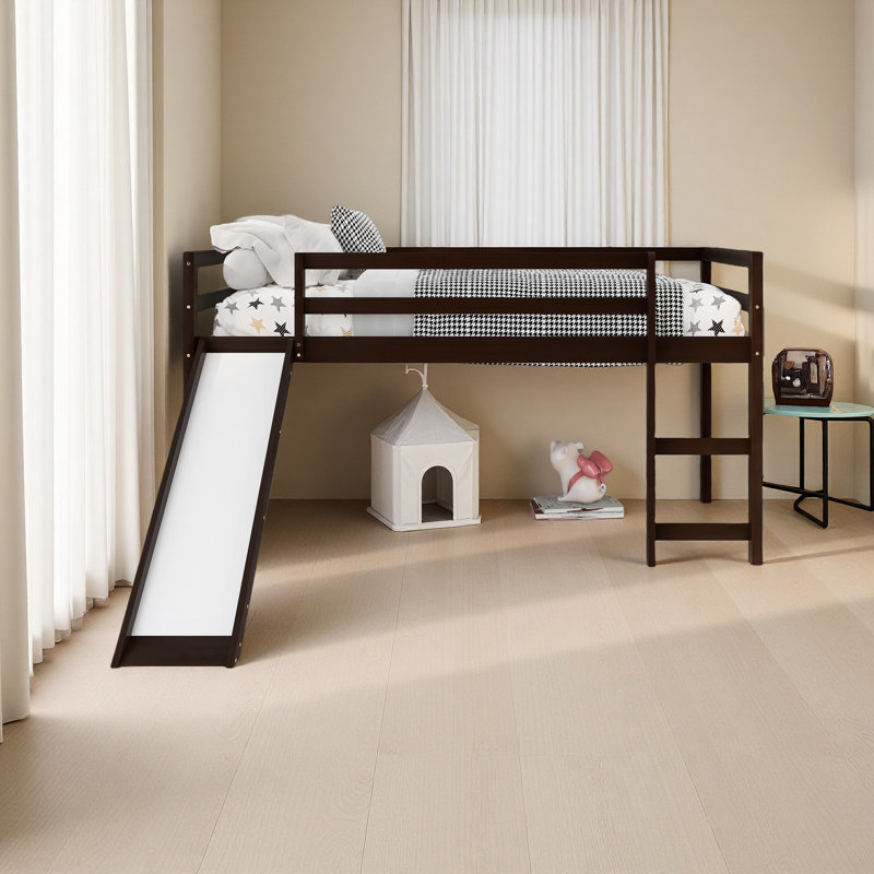 Loft Bed With Slide, Multifunctional Design, Twin, Espresso