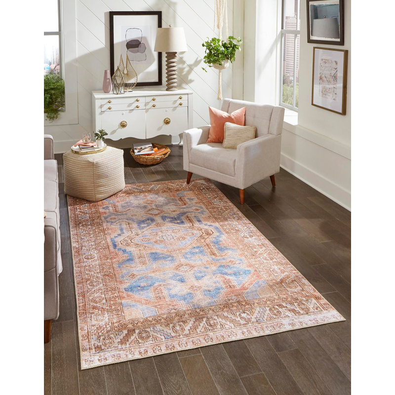 Tapis traditionnel Amilio bleu-rouille, Rectangle 8 pi 4 po x 12 pi
