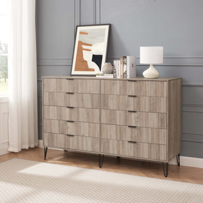 Dumbo 70" Modern Double Dresser with 10 Drawers in Rustic Gray