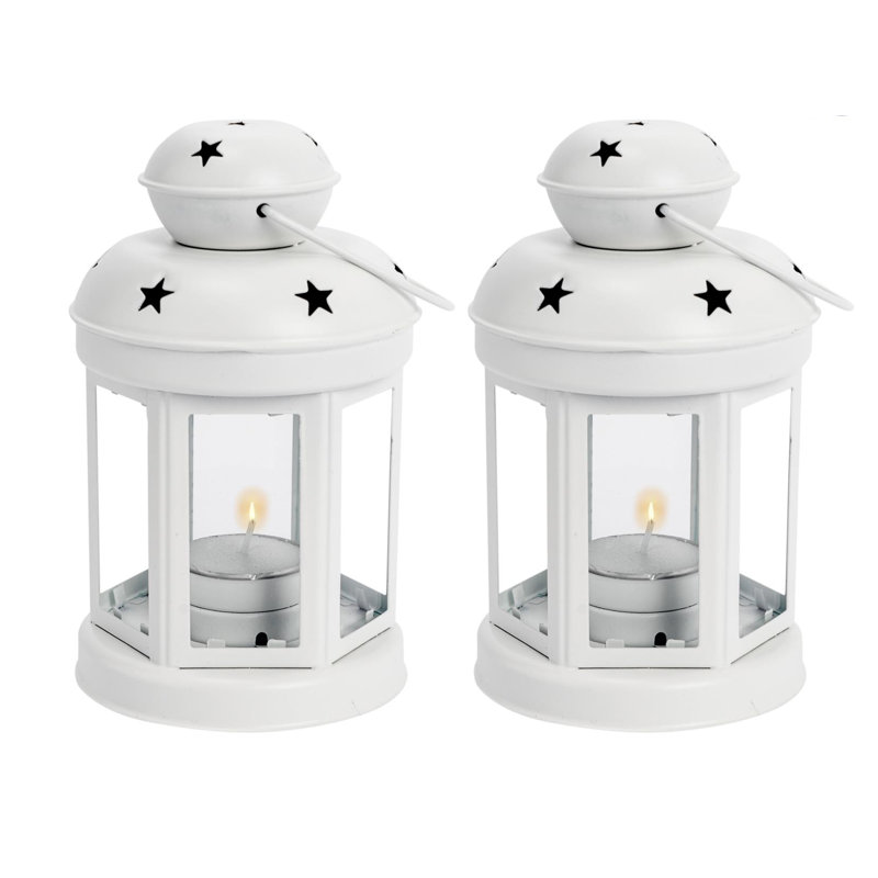 Nicola Spring - Metal Hanging Tealight Lanterns, White, 16" H x 10" W x 10" D, 6