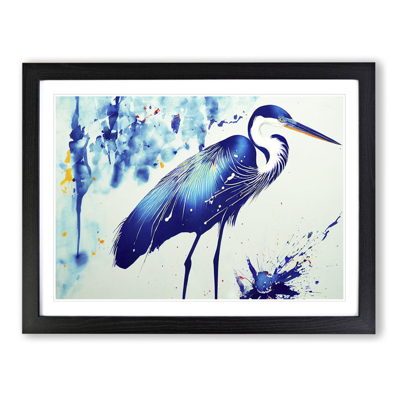 XH1022-8086X Splashed Heron Bird Vol.2 Abstract - Single Picture Frame Print, Black Framed, 34cm H x 46cm W x 2cm D