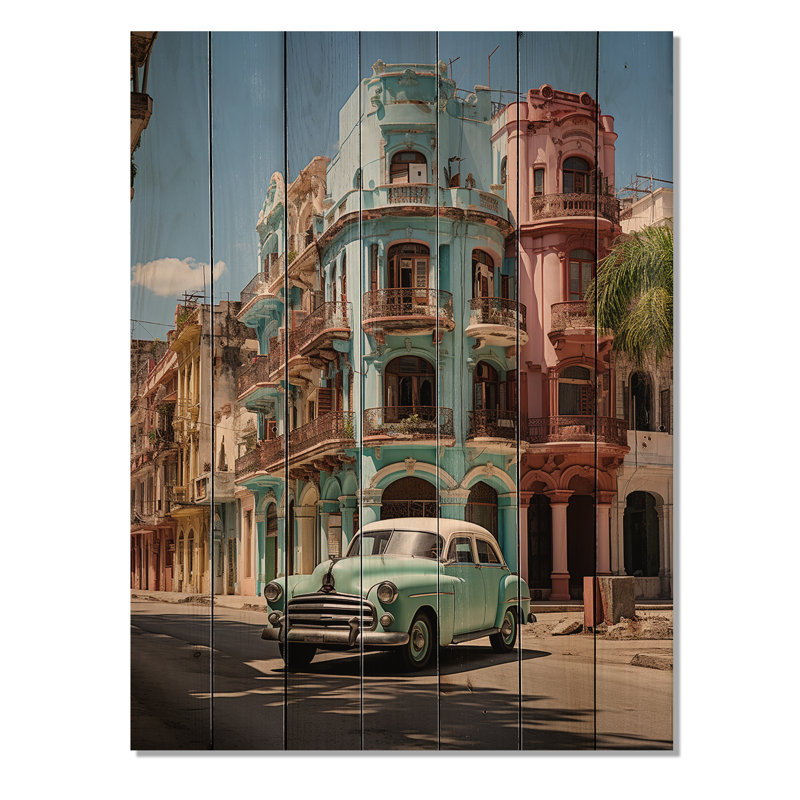 «Cuba Havana», architecture sur bois, H 40 po x l 30 po x P 0,78 po