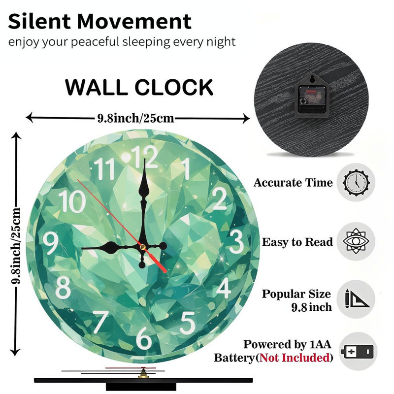 10" Round MDF Wall Clock with Silent Quartz Movement and No-Drill Hanging Hook