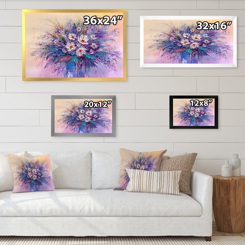 «White and Purple Flower Vase V», reproduction de cadre photo sur toile, H 24 po x l 36 po x P 1 po