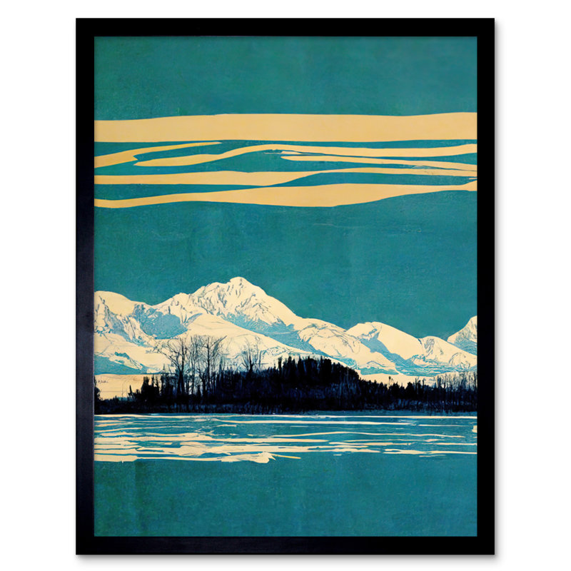 Winter Lakeside Landscape Snowy Mountains 1 Piece Single Picture Frame Wall Art