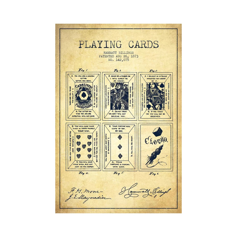 Hammatt Billings Playing Cards Patent Sketch (Vintage) by Aged Pixel - Wrapped Canvas Gallery-Wrapped Canvas Giclée