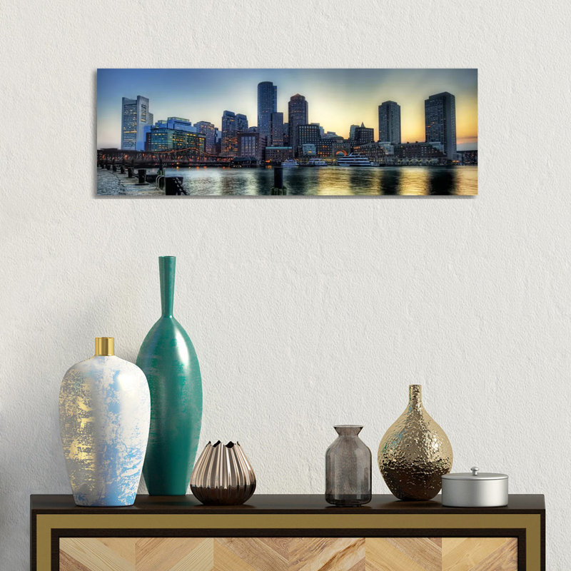 Boston Skyline Cityscape - Wrapped Canvas Panoramic Print, 30.48 cm H x 91.44 cm W x 1.91 cm D