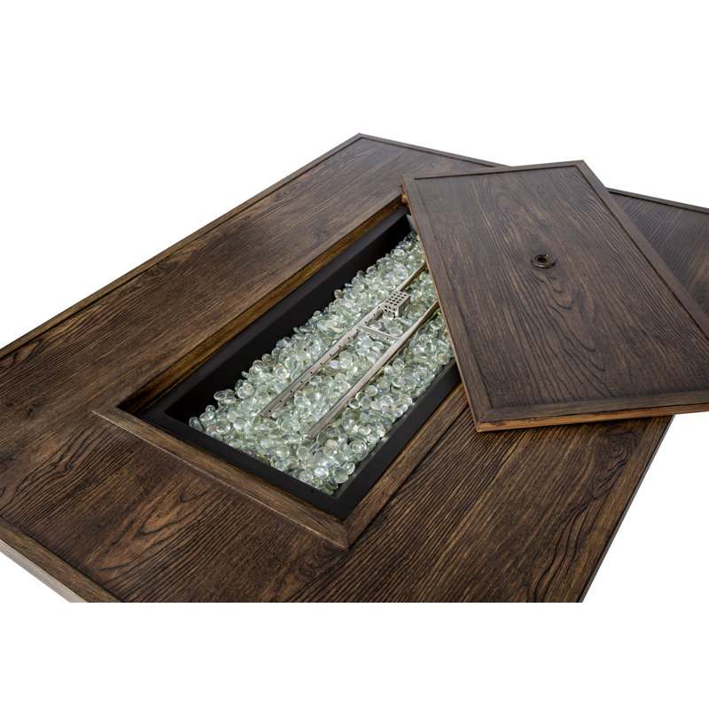 Brown Aluminum Gas Fire Pit Table with Woodgrain Finish