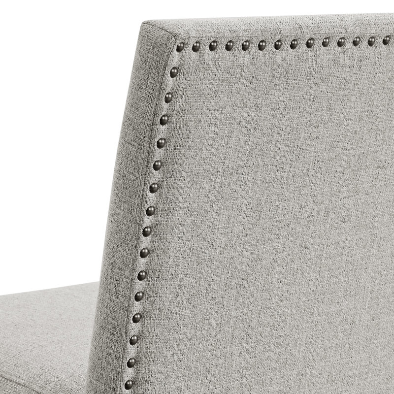 Winston Porter Dublyn Counter Corner Bench with Upholstered Back and Grey Fabric in Brown
