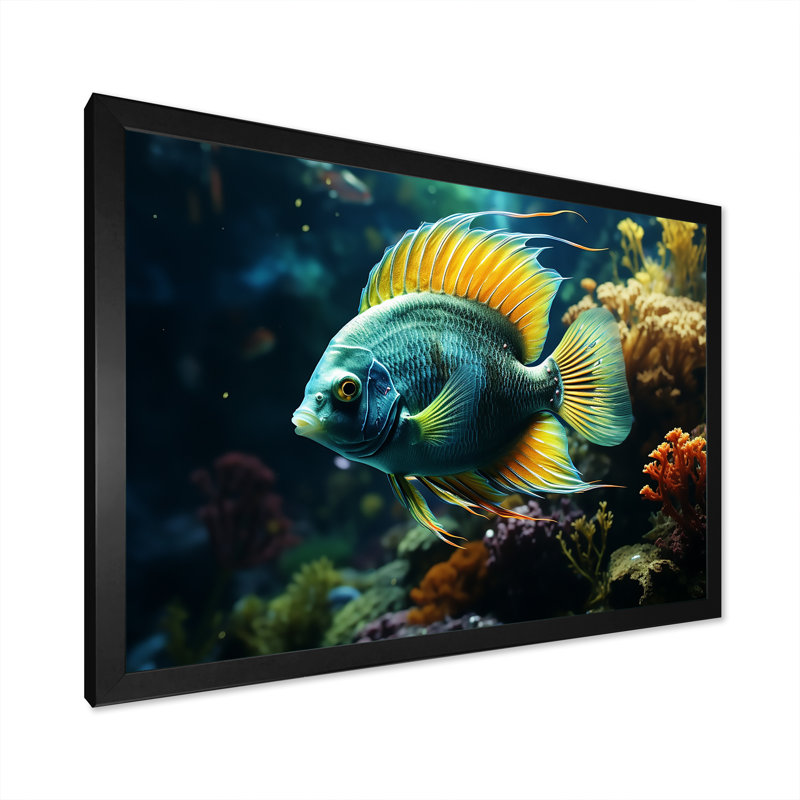 Surreal fish Underwater World I - Butterfly Fish Framed Prints, 24" H x 32" W x 1" D, Black Closed Corner Framed