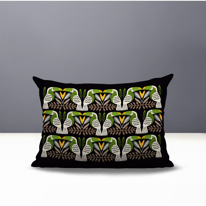 Oreiller rectangulaire intérieur / extérieur réversible Tuti Tucan, Chartreuse, Rectangulaire H 18 po x l 25 po