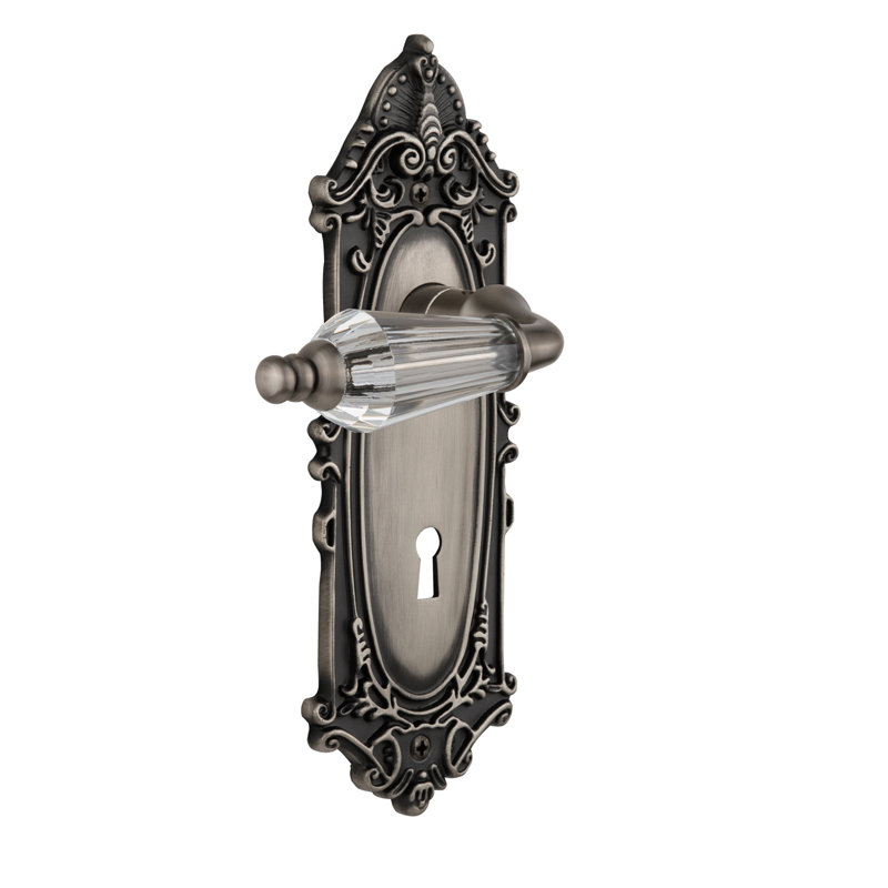 Victorian Plate with Decorative Keyhole and Privacy (Bed & Bath) with Parlour Lever, Antique Pewter, 2.375"