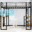 Lit simple à structure en fer avec bureau en forme de L et escalier en noir, pour la chambre à coucher, peu encombrant et facile à installer-1955119928