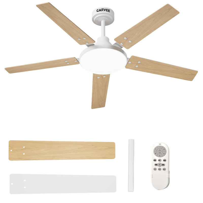 52” Low-Profile Ceiling Fan with LED Light & Remote – Dimmable, 3CCT, Reversible Motor, Timer for Bedroom