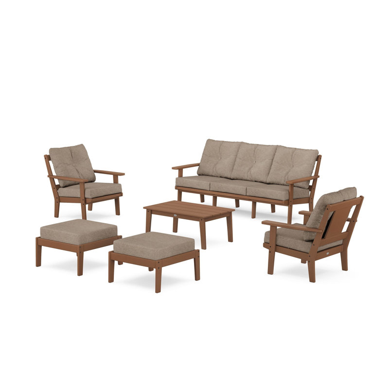 Prairie 6 Piece Sofa Seating Group with Cushions, Spiced Burlap, Teak