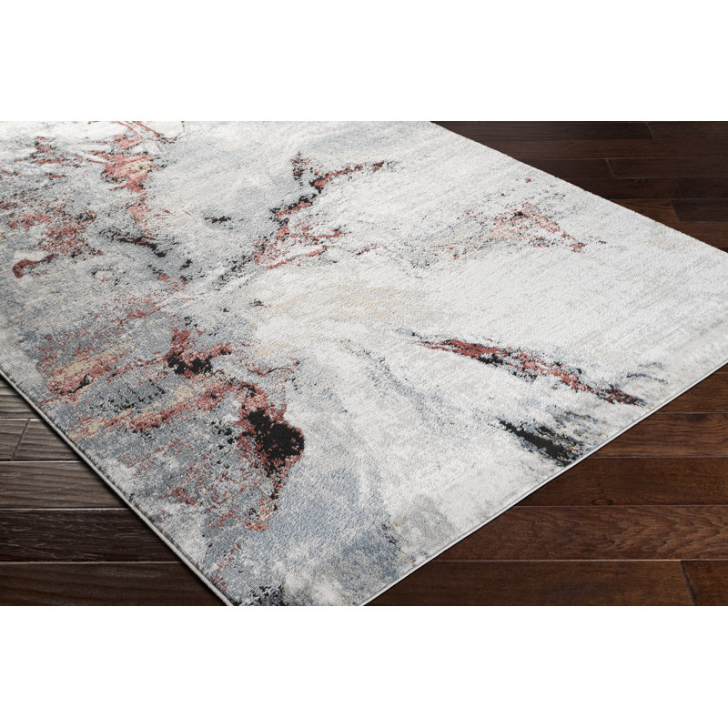 Dittmer Abstract Gray/Dark Red Area Rug, Rectangle 9' x 12'