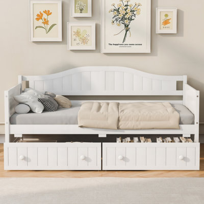 Wooden Daybed With 2 Drawers, Sofa Bed For Bedroom Living Room,No Box Spring Needed