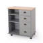 Chariot pour îlot de cuisine sur roulettes 31,5 po - Plateau en bois d'hévéa, 2 tiroirs + 3 tablettes + armoire (gris)-548461872