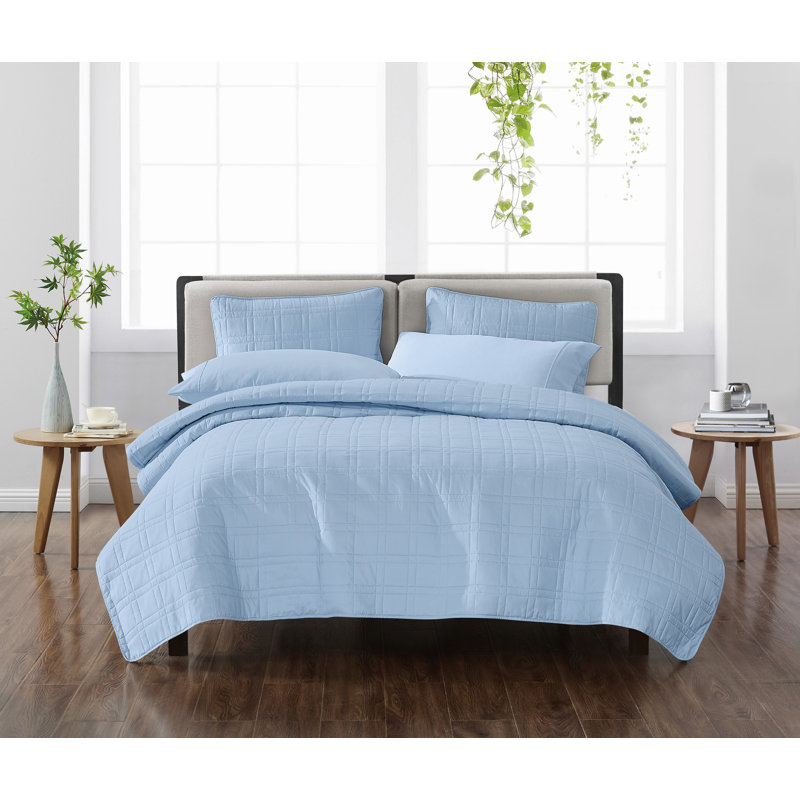 Cannon Solid Quilt Set, Blue, Queen Quilt + 2 Shams