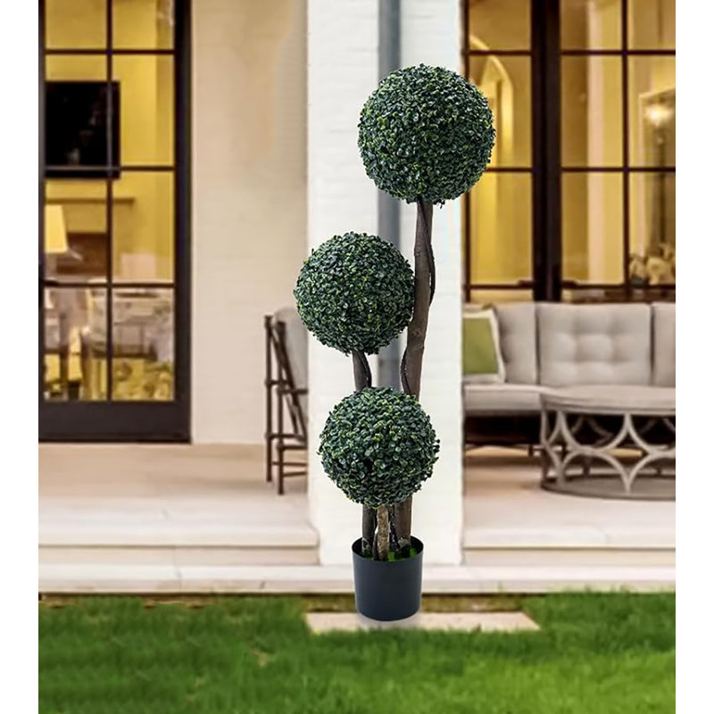 Simulation d'arbre en bois topiaire artificielle avec boules de Milan, H 47,34 po x l 5,9 po x P 5,9 po