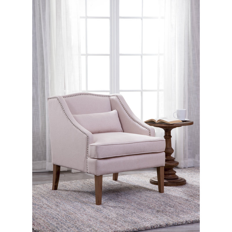 Kaden Upholstered Square Wing Back Armchair with Nail Trim, Brushed Pink Blush