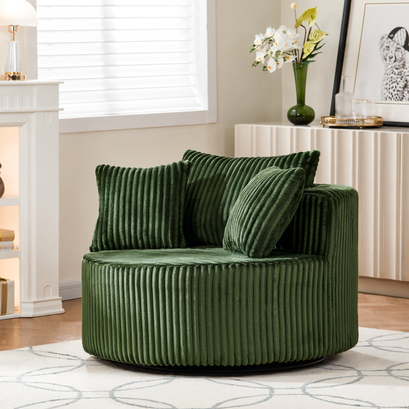 Fauteuil d'appoint pivotant surdimensionné avec revêtement moelleux et coussins décoratifs assortis - vert