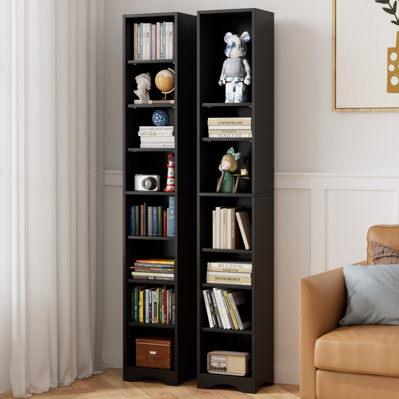 Melgarejo 71 Inches Tall Narrow Bookcase, 8-Tier Wood Bookshelf, Minimalist Corner Bookcase With Adjustable Shelves, Slim Media Tower Rack For Home Office Small Space
