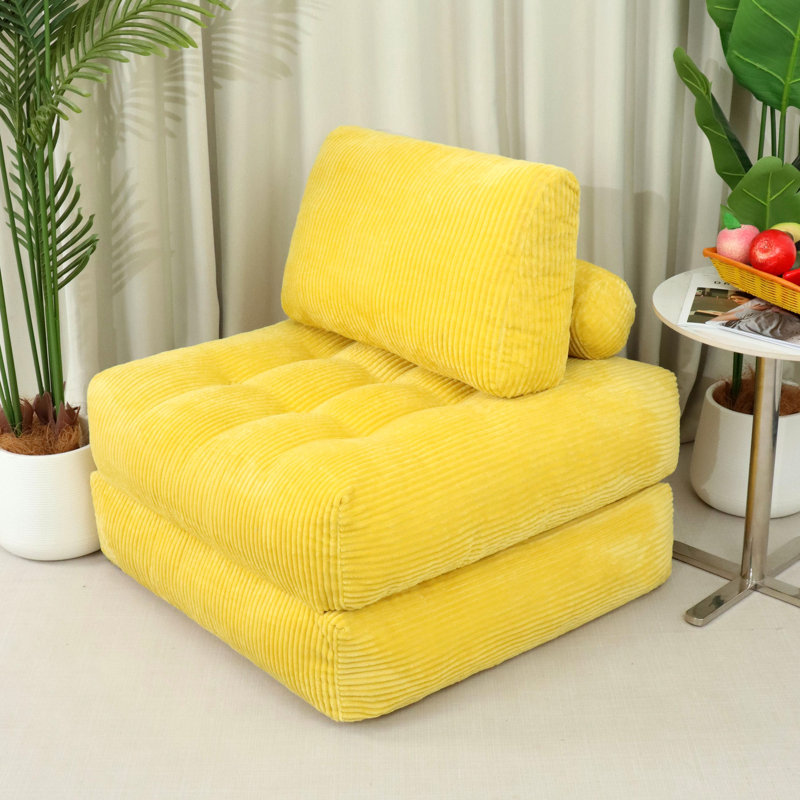 Canapé en velours côtelé 70,8 po jaune, doux et confortable, sans assemblage, idéal pour lire en famille ou dans le salon en fausse fourrure, grande salle de détente, dortoir