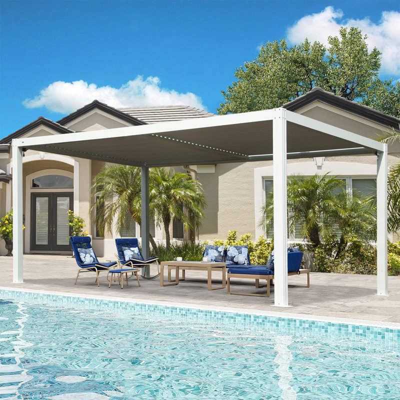 16 ft. W x 10 ft. D Outdoor Aluminum Pergola with Louvered Roof, White