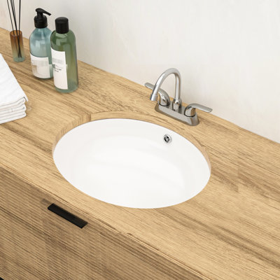 White Ceramic Oval 18"X15" Undermount Bathroom Sink With Overflow - Modern, , To Stains Stain , For Bathrooms