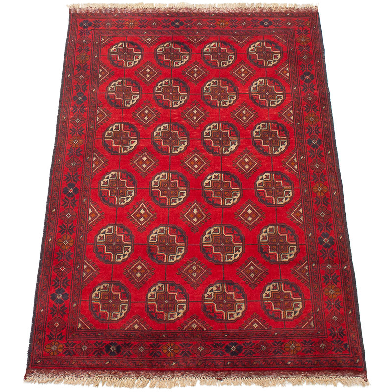 Tapis de zone en laine rouge 3 pi 4 po x 4 pi 11 po one-of-kind à la main-noué la 2010 esari turque Alarick