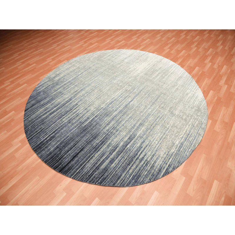 Tapis unique noué à la main 10 pi x 10 pi nouvel âge en bleu / gris Vallis One-of-a-Kind