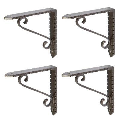 Hammer & Tongs - Notched Scroll Iron Shelf Bracket - D105mm - Raw