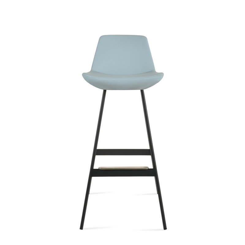 Tabouret Pera Balat, Noir, Similicuir PPM bleu ciel, Tabouret de bar (siège d'une hauteur de 29 po)