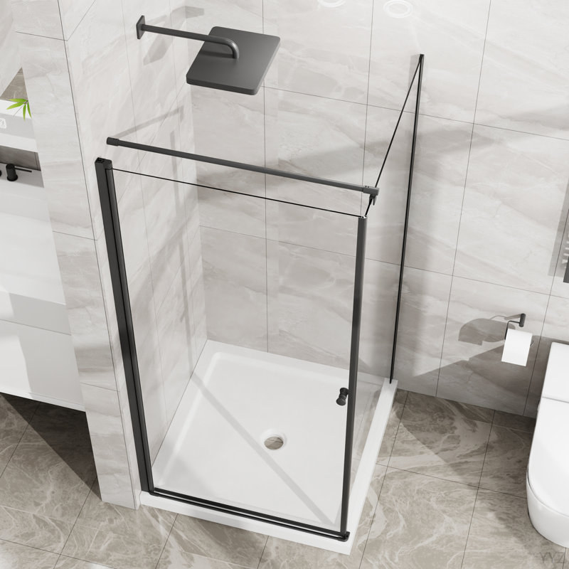 Goodyo Shower Enclosure Frameless 36 In.D X 36 In. W X 72 In. H, Corner Shower Door With 1/4 In. Clear Tempered Glass, Pivot Opening, Black Finish