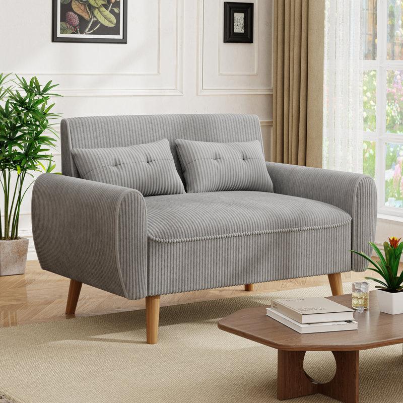 Causeuse moderne en velours côtelé pour petits espaces, Gris clair