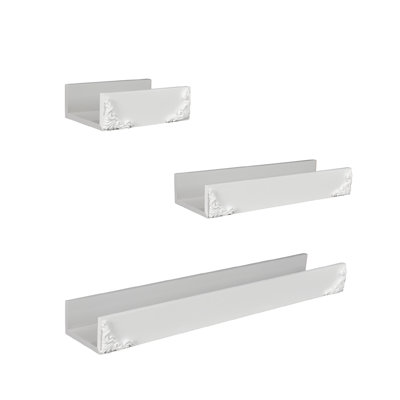  Vintage White Ornate Trim 3-Piece Floating Wall Shelf Set