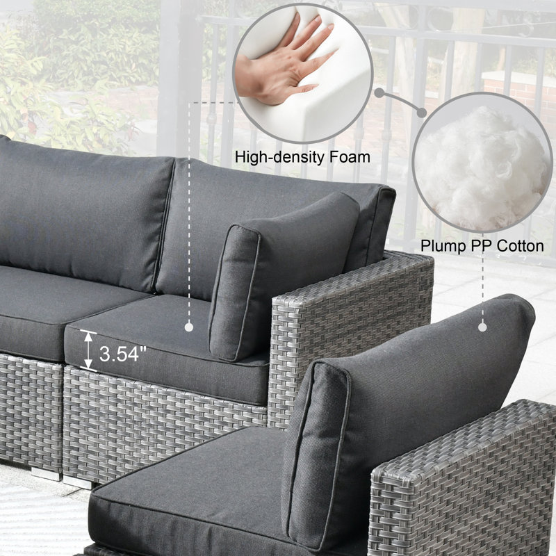 Aliva Wicker 5 - Person Patio Conversation Set with Cushions, Black