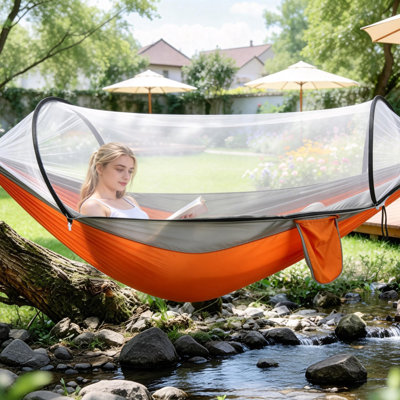3-in-1 Portable Camping Hammock with Mosquito Net, 440lbs Capacity Hammock Tent with Dual-Way Zippers Storage Pocket for Outdoor Camping Hiking Backpacking